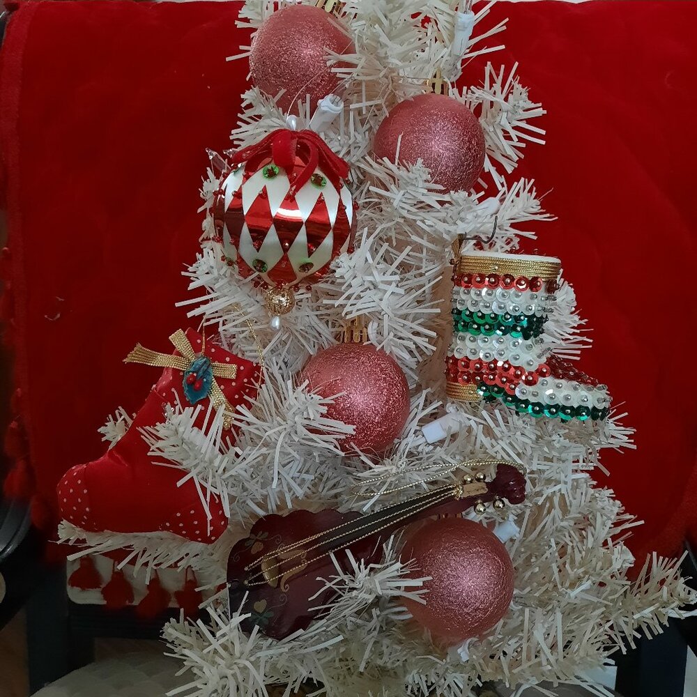 Assorted Christmas Ornaments - Stocking, Boot, Dog, Balls, Instrument